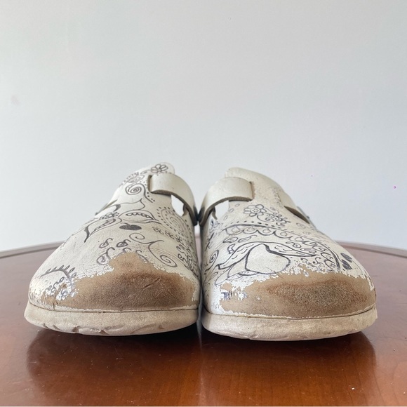 Birkenstock Women’s Floral Print White Leather Clog | EU 37 - Picture 2 of 7
